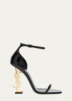 Saint Laurent110mm Opyum YSL Patent Leather Sandals with Golden Hardware