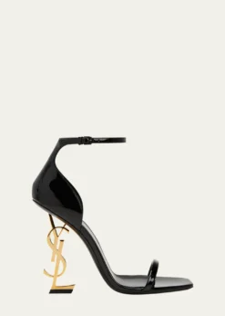 Saint Laurent110mm Opyum YSL Patent Leather Sandals with Golden Hardware