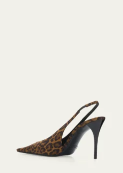 Saint Laurent90mm YSL Leopard Grosgrain Slingback Pumps