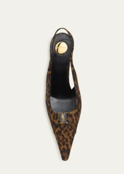 Saint Laurent90mm YSL Leopard Grosgrain Slingback Pumps
