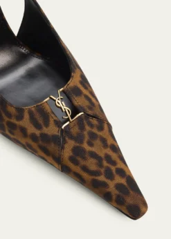 Saint Laurent90mm YSL Leopard Grosgrain Slingback Pumps