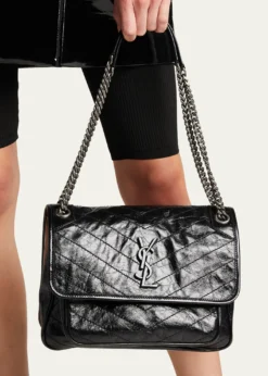 Saint LaurentNiki Medium Flap YSL Shoulder Bag in Crinkled Leather