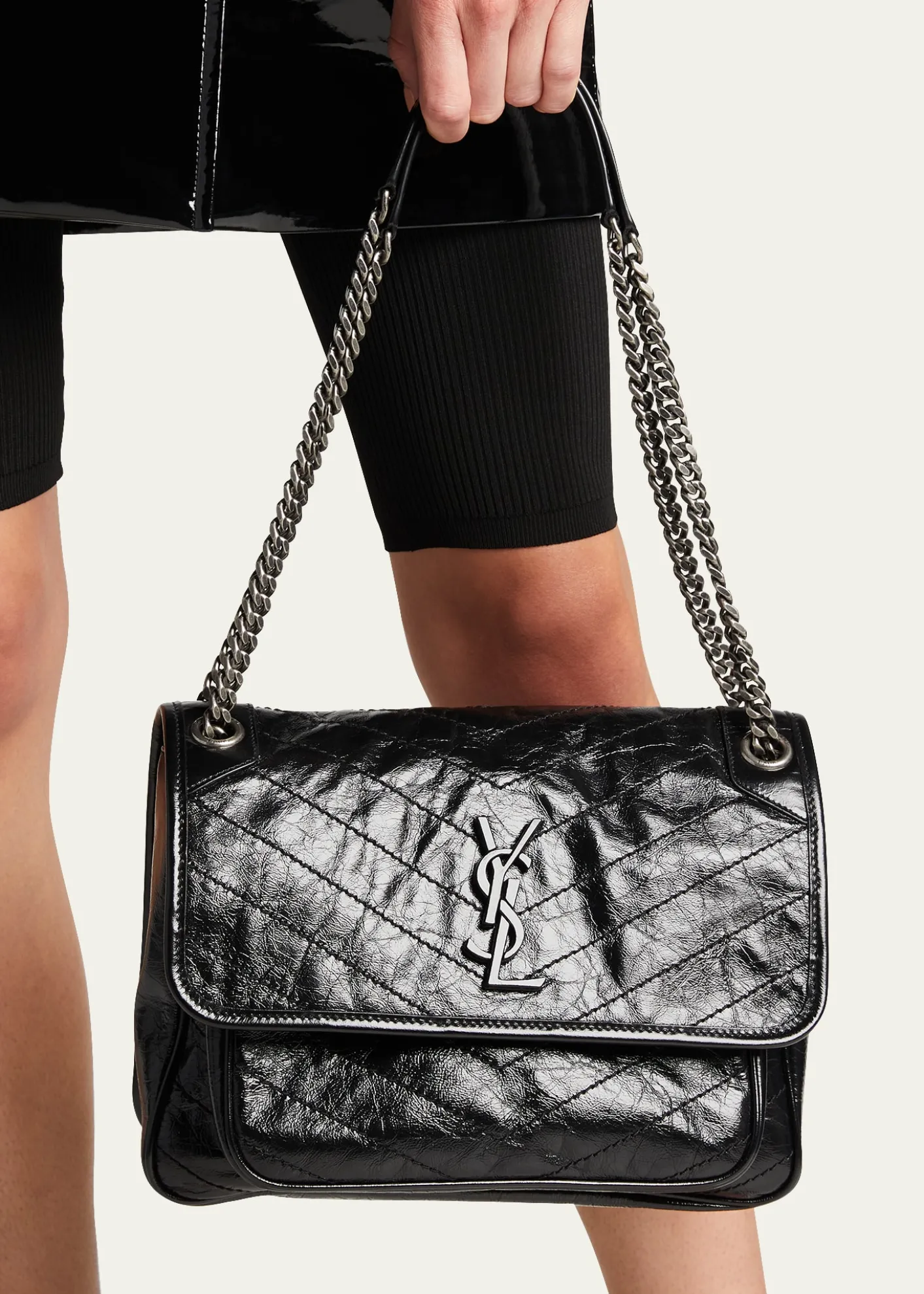 Saint LaurentNiki Medium Flap YSL Shoulder Bag in Crinkled Leather