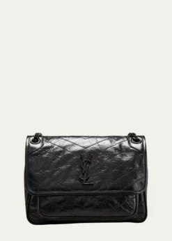 Saint LaurentNiki Medium Flap YSL Shoulder Bag in Crinkled Leather
