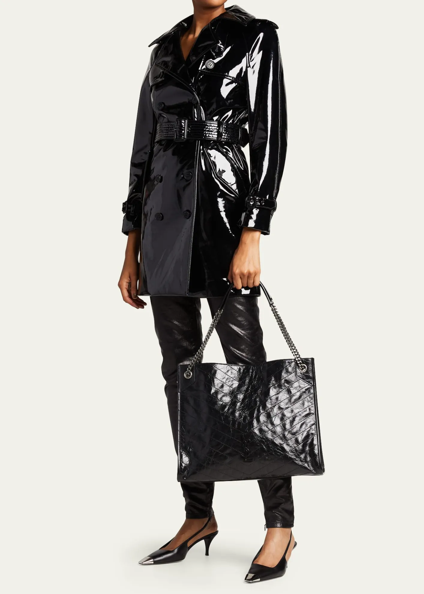Saint LaurentNiki Medium YSL Shopper Tote Bag in Crinkled Leather