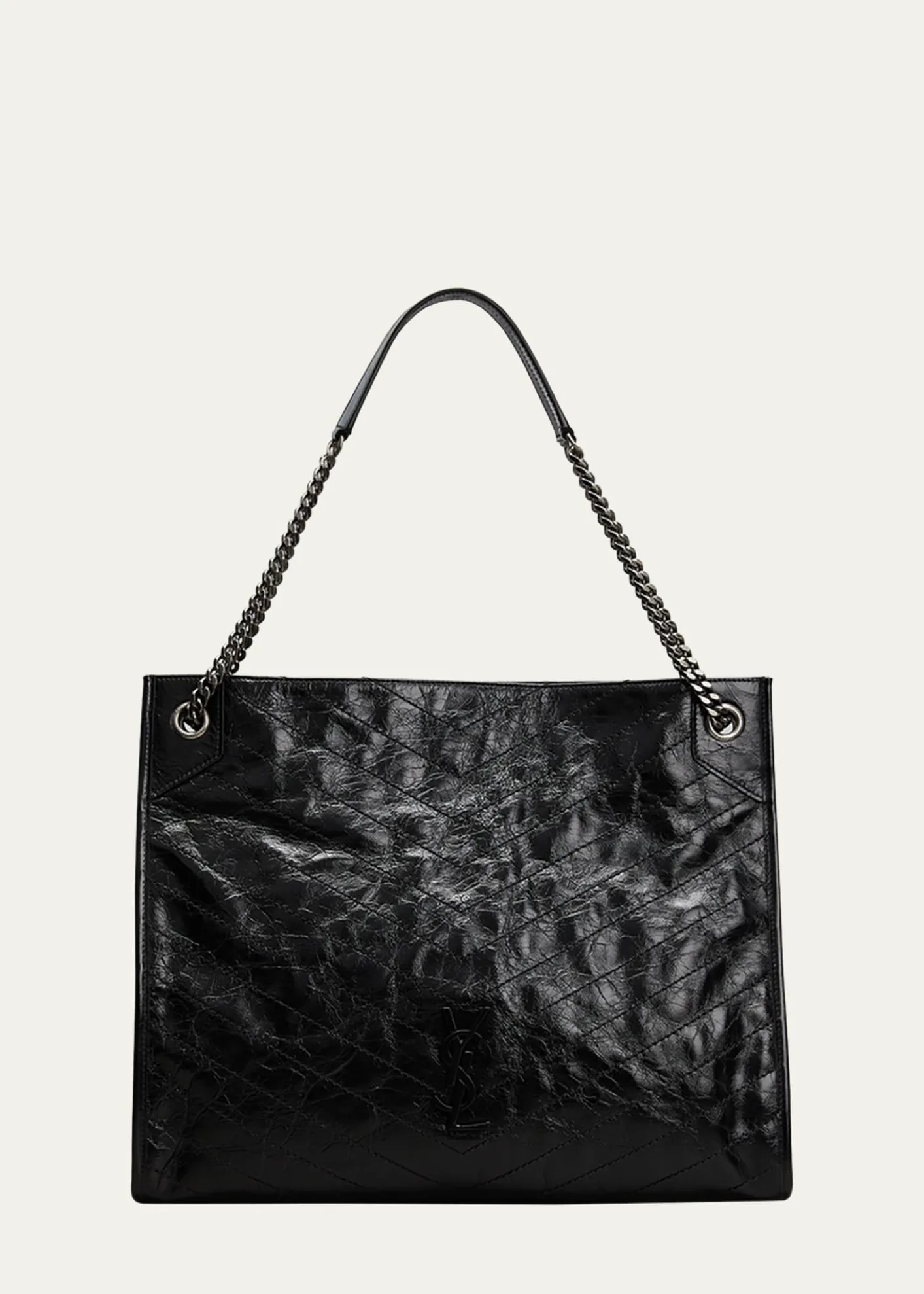 Saint LaurentNiki Medium YSL Shopper Tote Bag in Crinkled Leather
