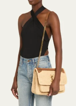 Saint LaurentNiki Medium YSL Shoulder Bag in Raffia