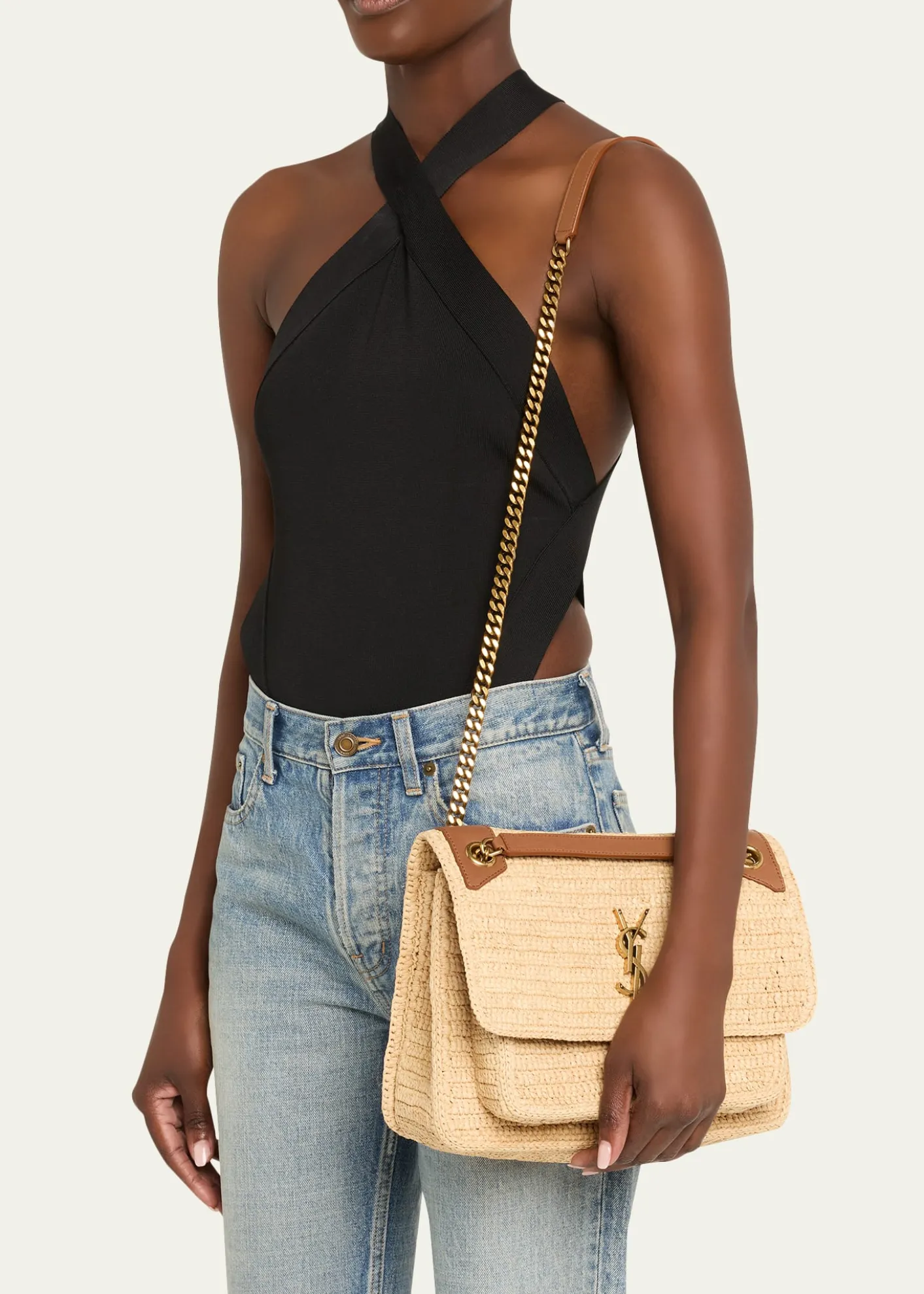 Saint LaurentNiki Medium YSL Shoulder Bag in Raffia