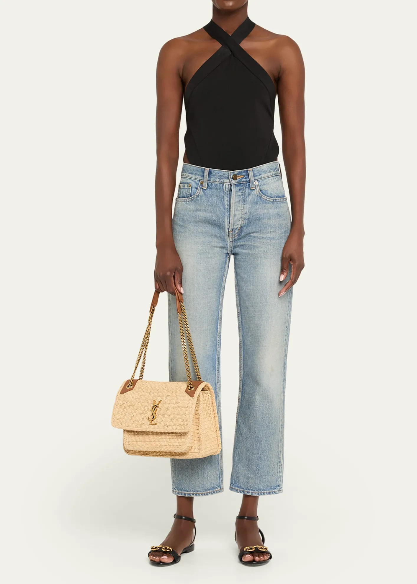 Saint LaurentNiki Medium YSL Shoulder Bag in Raffia