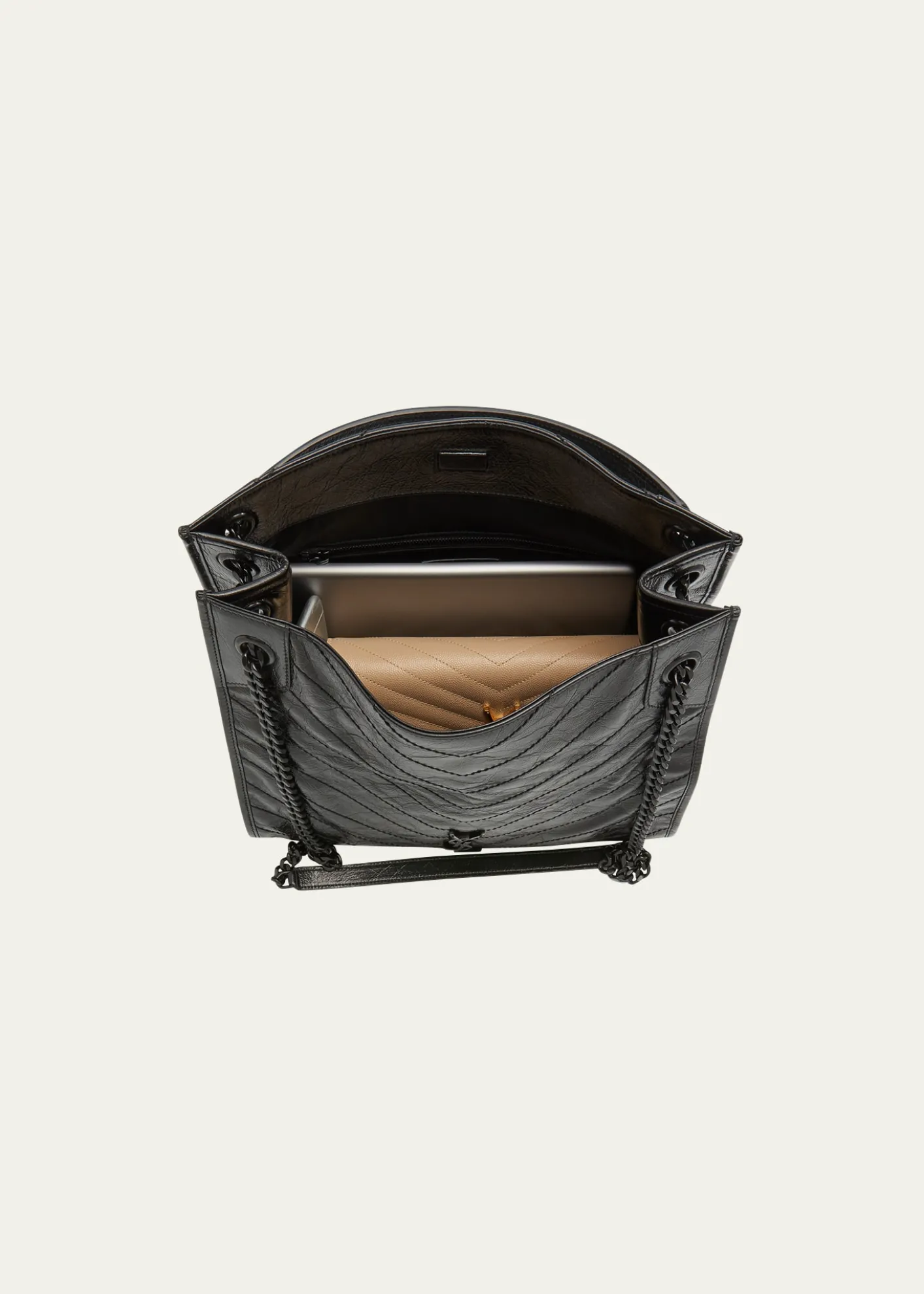 Saint LaurentNiki Medium YSL Shopper Tote Bag in Crinkled Leather