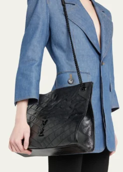Saint LaurentNiki Medium YSL Shopper Tote Bag in Crinkled Leather