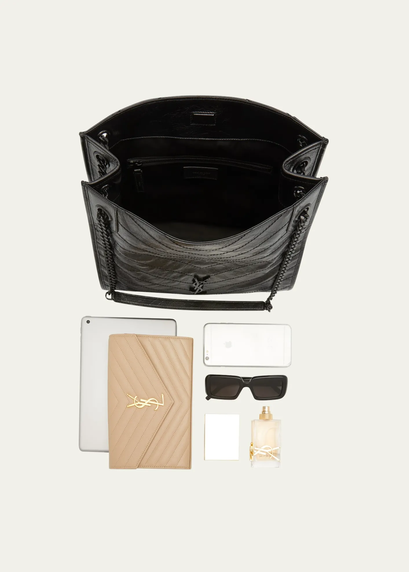 Saint LaurentNiki Medium YSL Shopper Tote Bag in Crinkled Leather