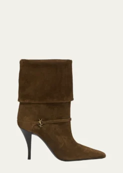 Saint LaurentNiki Suede YSL Stiletto Ankle Booties