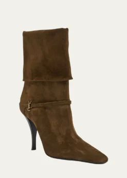 Saint LaurentNiki Suede YSL Stiletto Ankle Booties