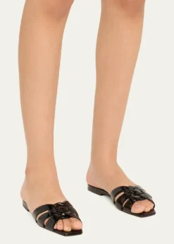 Saint LaurentNu Pieds Woven Patent Flat Sandals