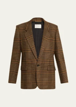 Saint LaurentOversized Check Single-Breasted Blazer Jacket