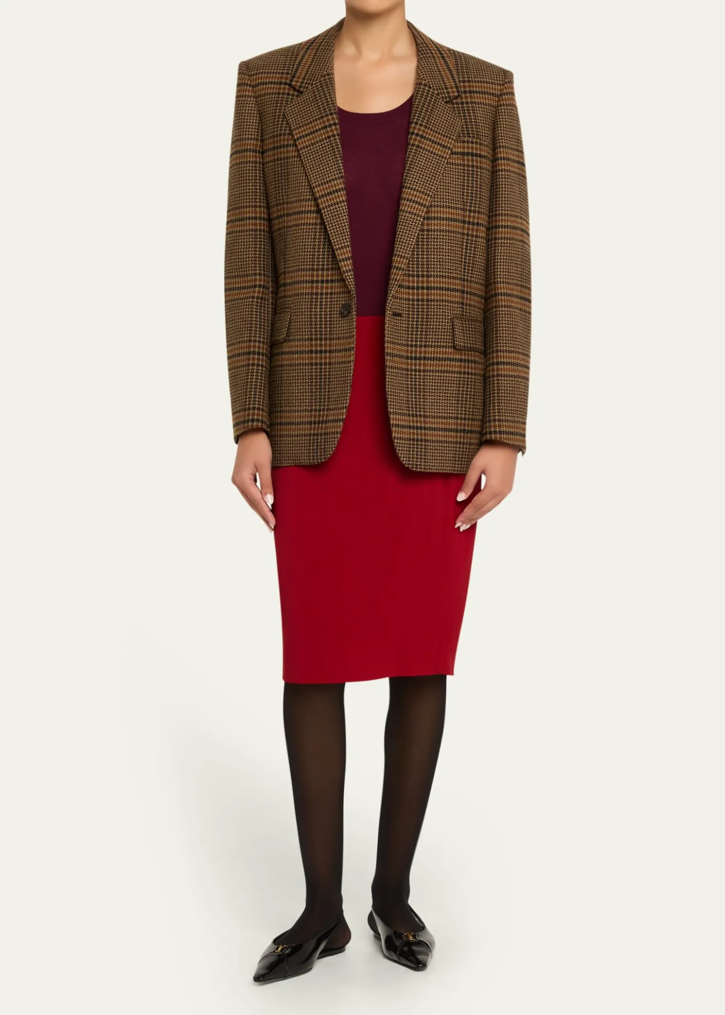 Saint LaurentOversized Check Single-Breasted Blazer Jacket