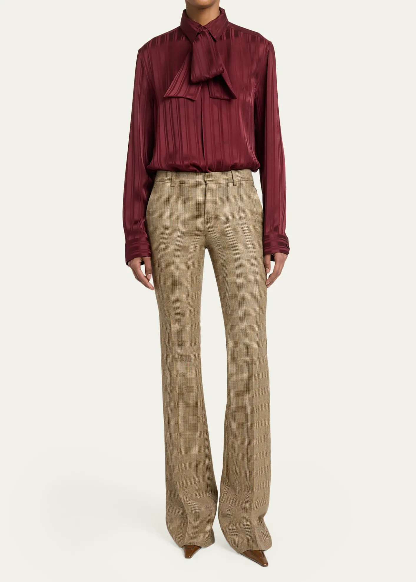 Saint LaurentPuppytooth Prince of Wales Wool Flared Pants