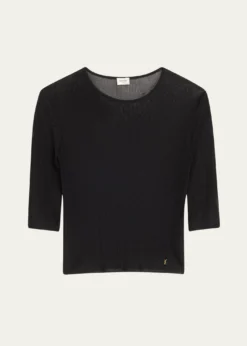 Saint LaurentQuarter Sleeve Knit Top with Logo Detail