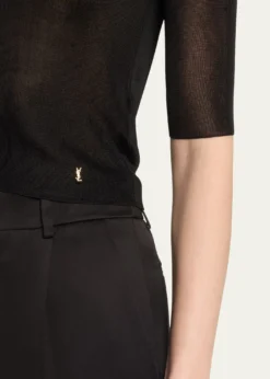 Saint LaurentQuarter Sleeve Knit Top with Logo Detail