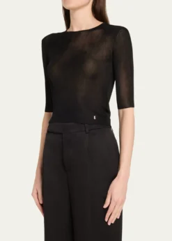 Saint LaurentQuarter Sleeve Knit Top with Logo Detail