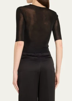 Saint LaurentQuarter Sleeve Knit Top with Logo Detail