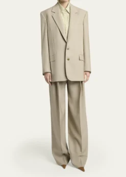 Saint LaurentSingle-Breasted Oversized Wool-Silk Blazer Jacket