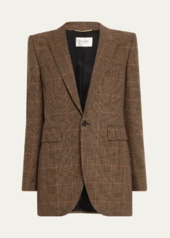 Saint LaurentSingle-Breasted Slim Houndstooth Plaid Blazer