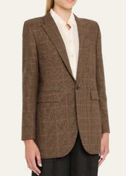 Saint LaurentSingle-Breasted Slim Houndstooth Plaid Blazer