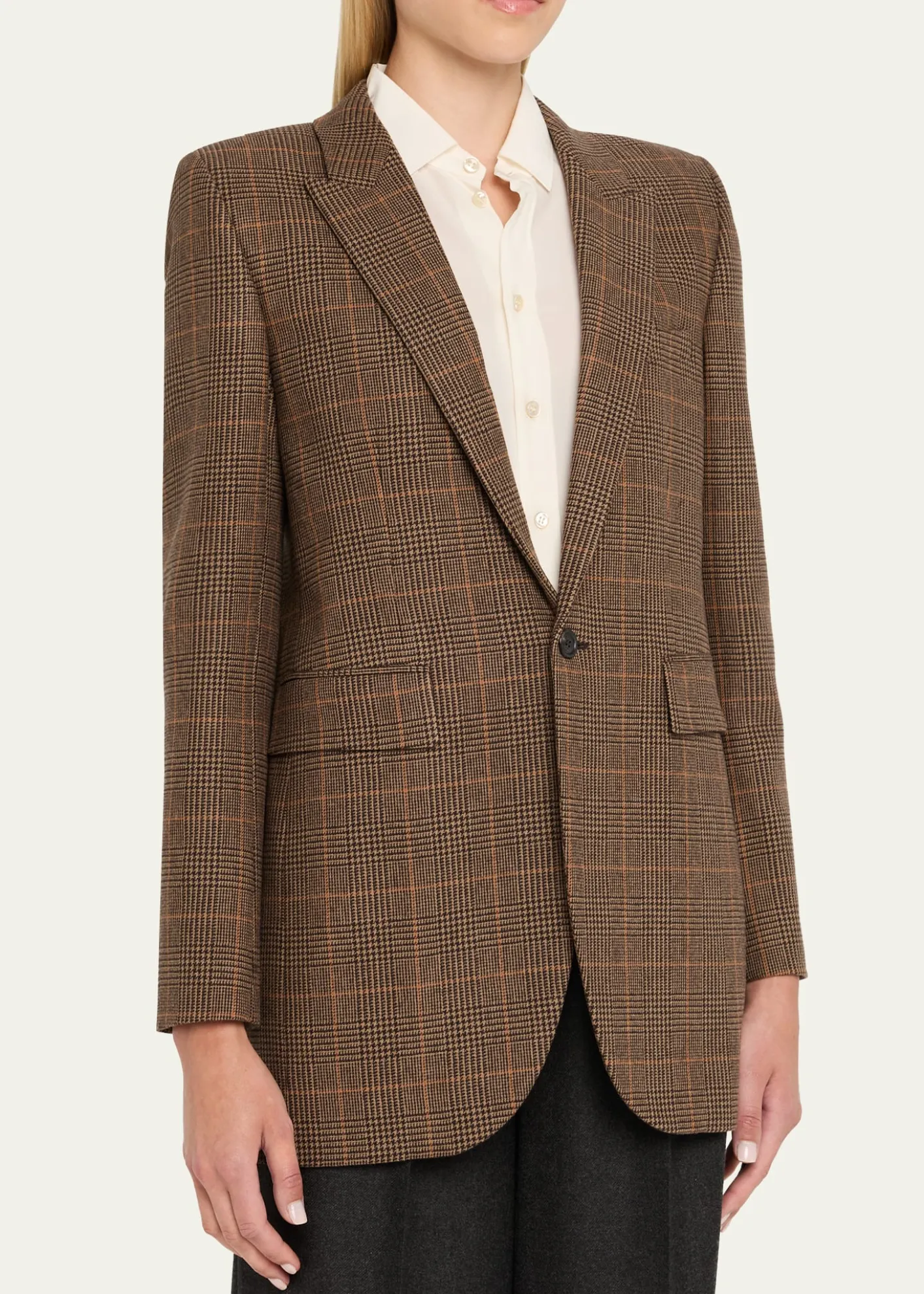 Saint LaurentSingle-Breasted Slim Houndstooth Plaid Blazer