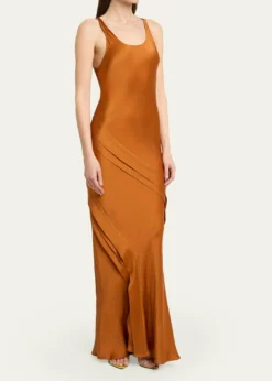 Saint LaurentSleeveless Draped Silk Tank Dress