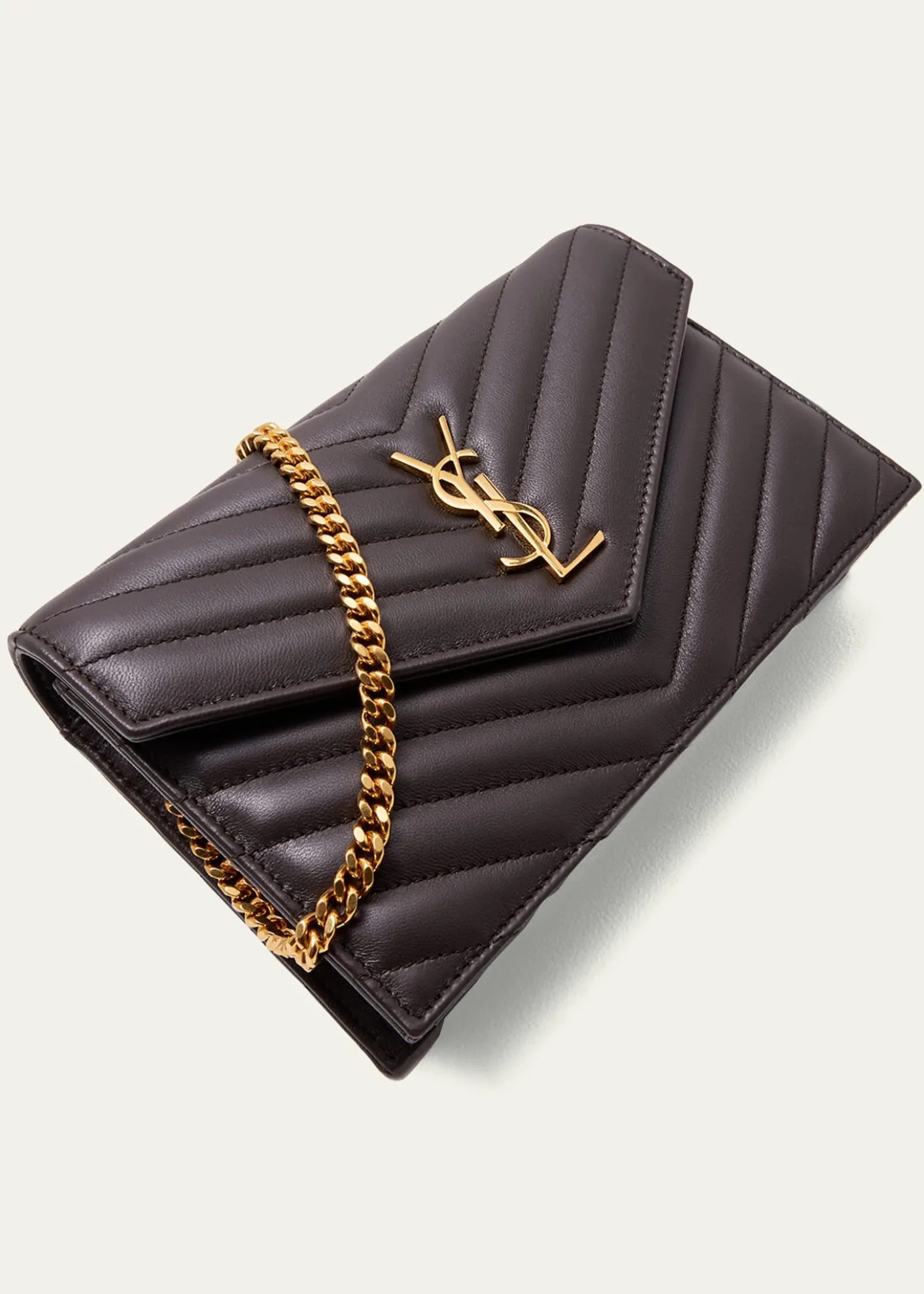 Saint LaurentSmall YSL Wallet on Chain in Grain Leather