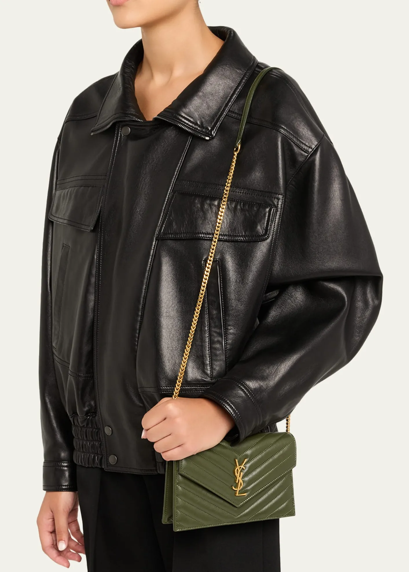 Saint LaurentSmall YSL Wallet on Chain in Grain Leather