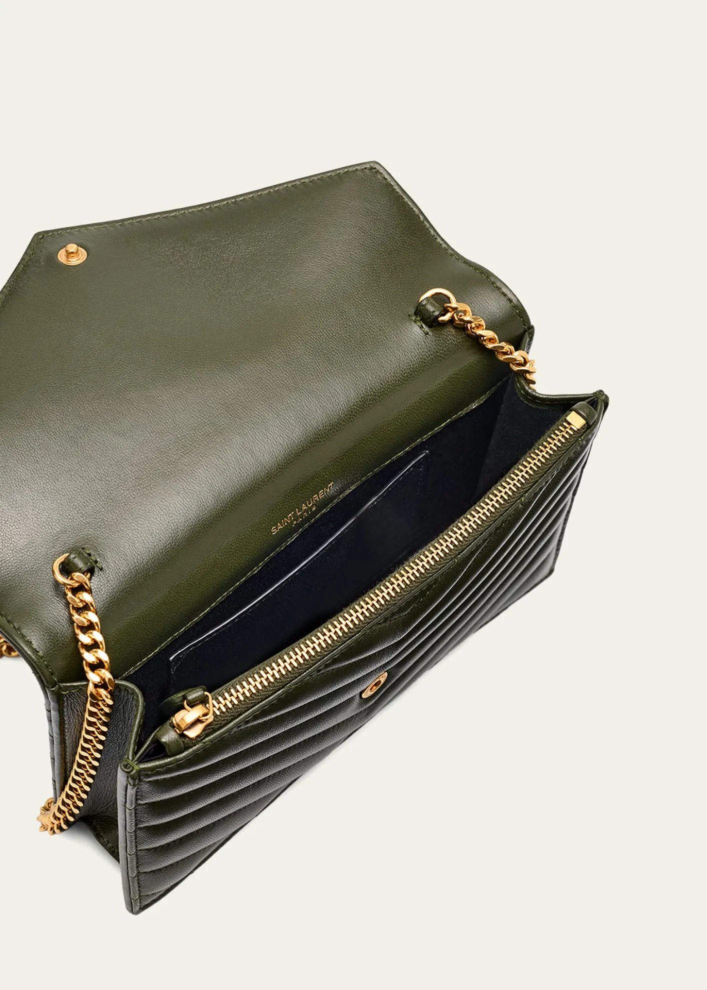 Saint LaurentSmall YSL Wallet on Chain in Grain Leather