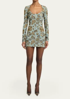 Saint LaurentStretch Brocade Decollete Mini Dress