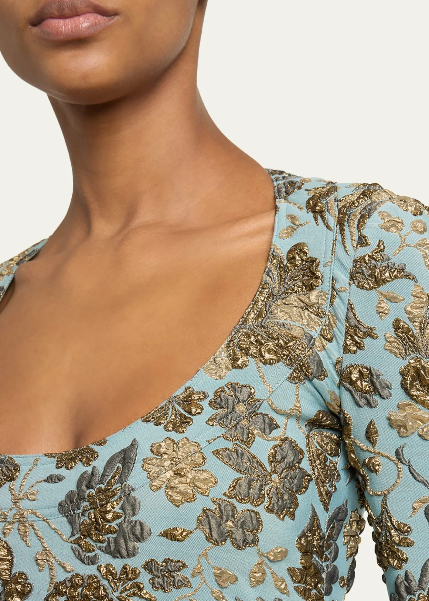 Saint LaurentStretch Brocade Decollete Mini Dress