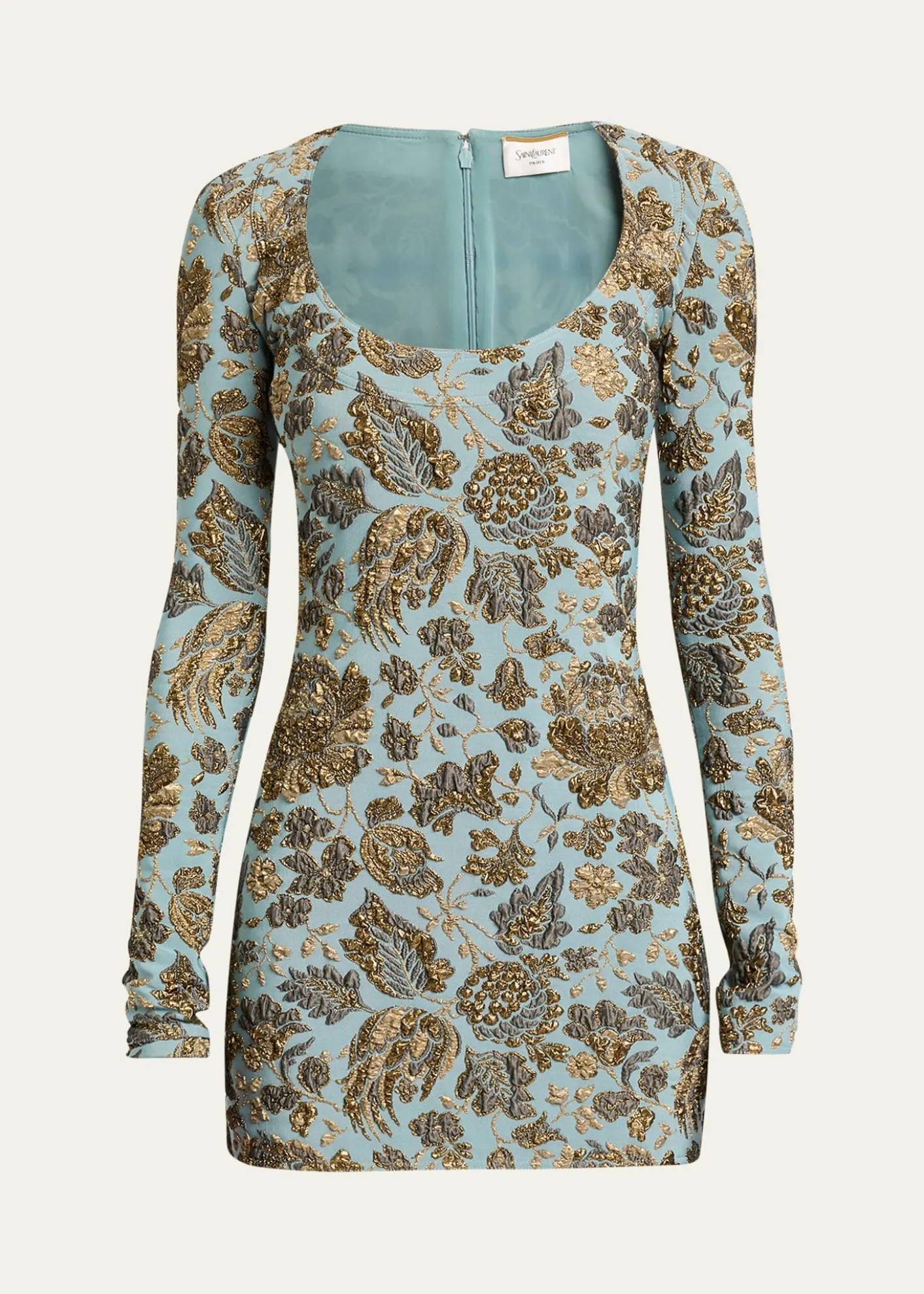 Saint LaurentStretch Brocade Decollete Mini Dress