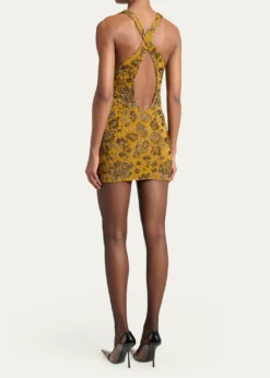 Saint LaurentStretch Brocade Cross-Back Mini Dress
