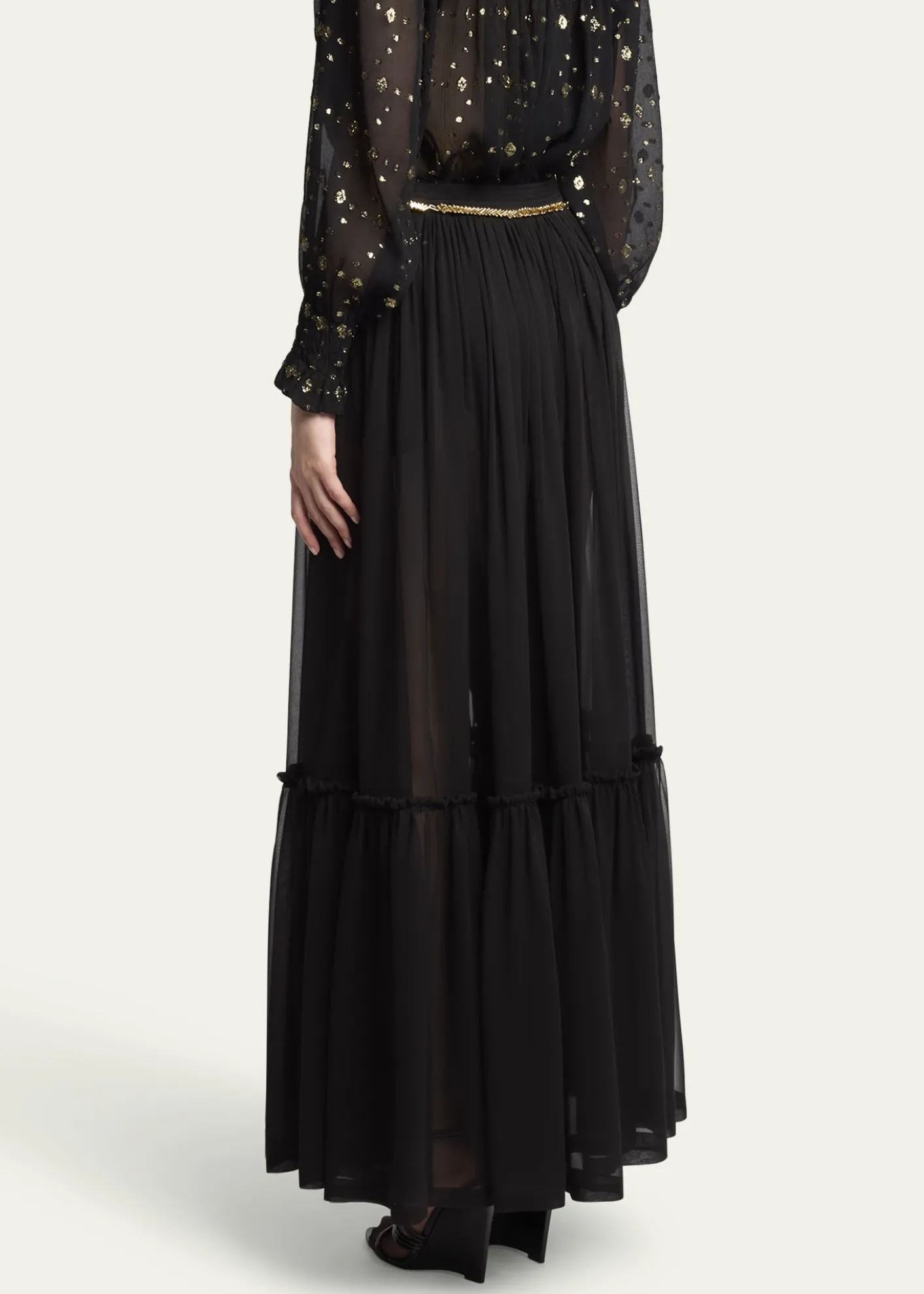 Saint LaurentTiered Sheer Maxi Skirt