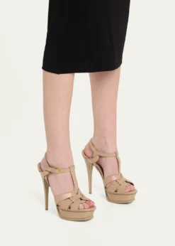 Saint LaurentTribute Leather T-Strap Platform Sandals