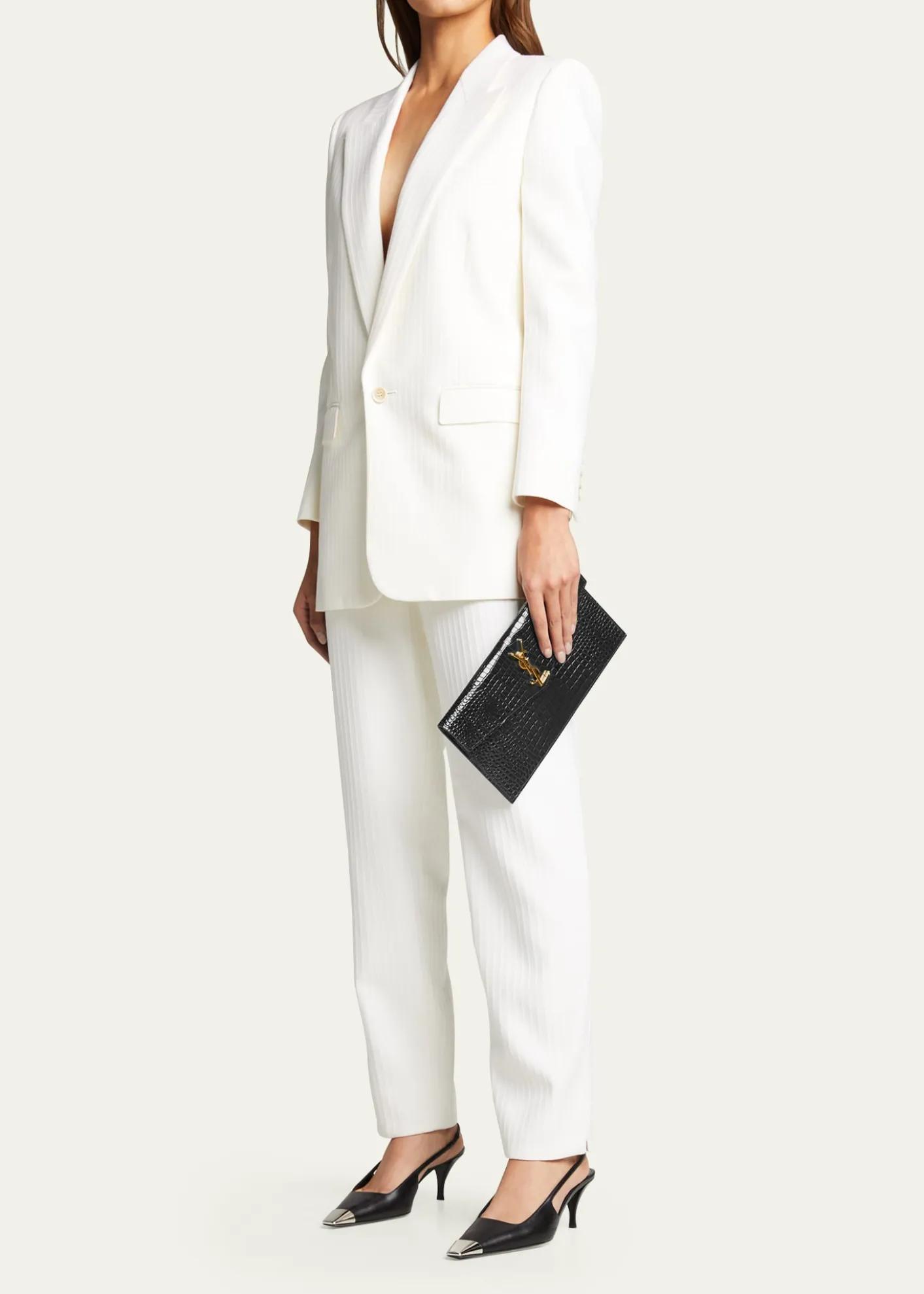 Saint LaurentUptown Medium YSL Monogram Croc-Embossed Pouch Bag