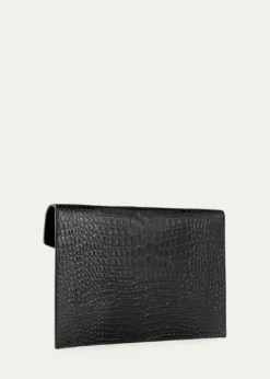 Saint LaurentUptown Medium YSL Monogram Croc-Embossed Pouch Bag
