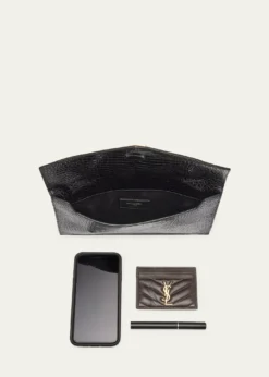 Saint LaurentUptown Medium YSL Monogram Croc-Embossed Pouch Bag