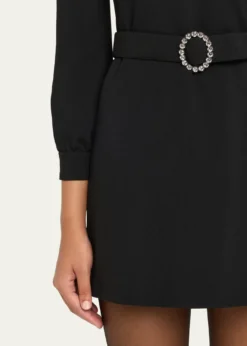 Saint LaurentWool-Cotton Belted A-Line Mini Dress