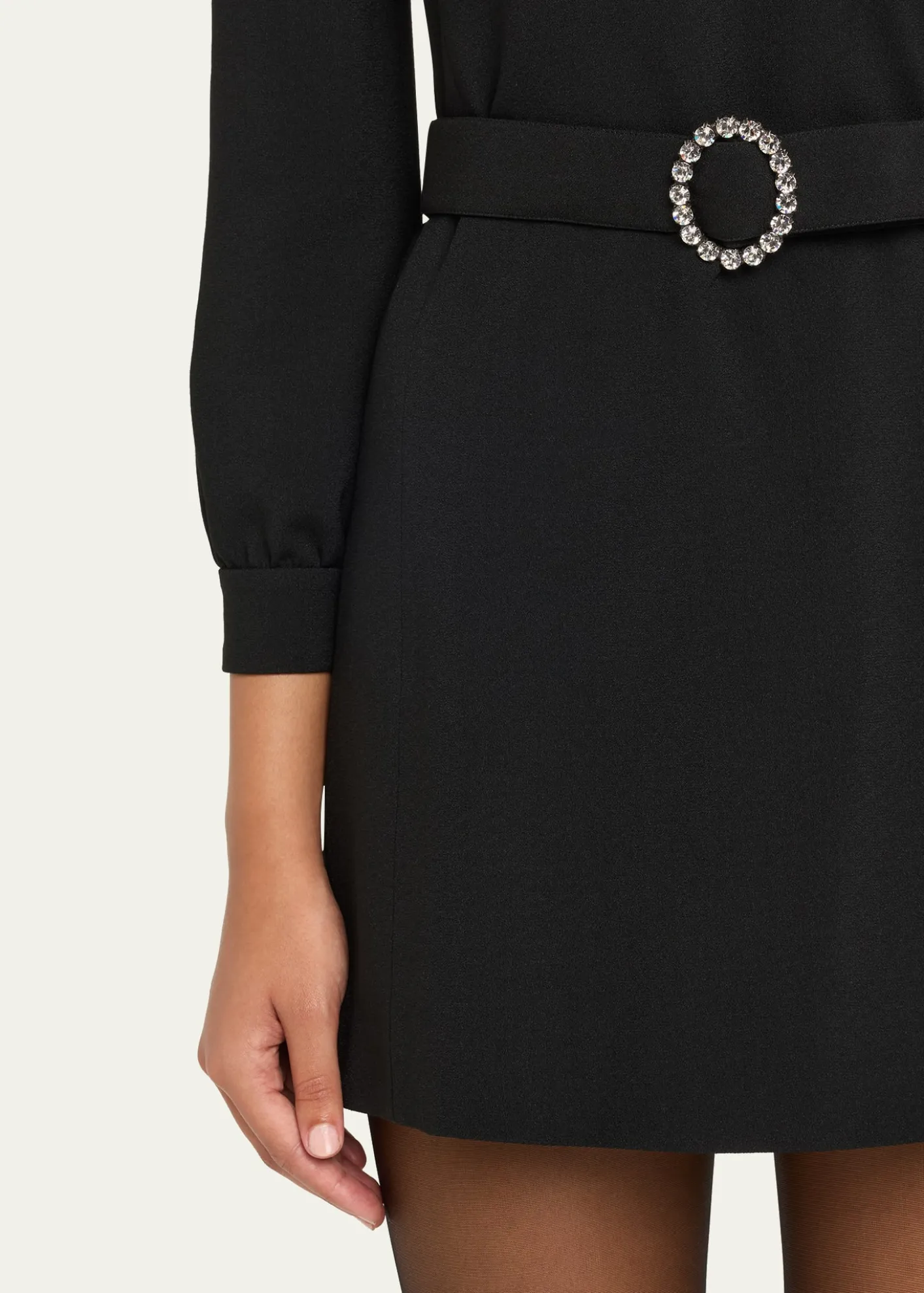 Saint LaurentWool-Cotton Belted A-Line Mini Dress