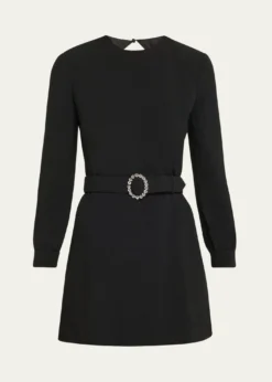 Saint LaurentWool-Cotton Belted A-Line Mini Dress