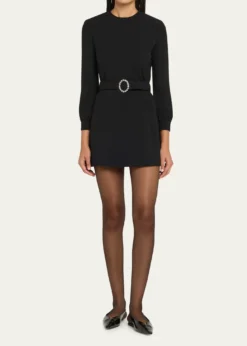Saint LaurentWool-Cotton Belted A-Line Mini Dress