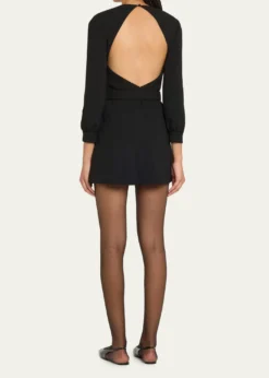 Saint LaurentWool-Cotton Belted A-Line Mini Dress