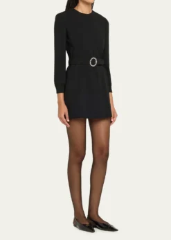 Saint LaurentWool-Cotton Belted A-Line Mini Dress