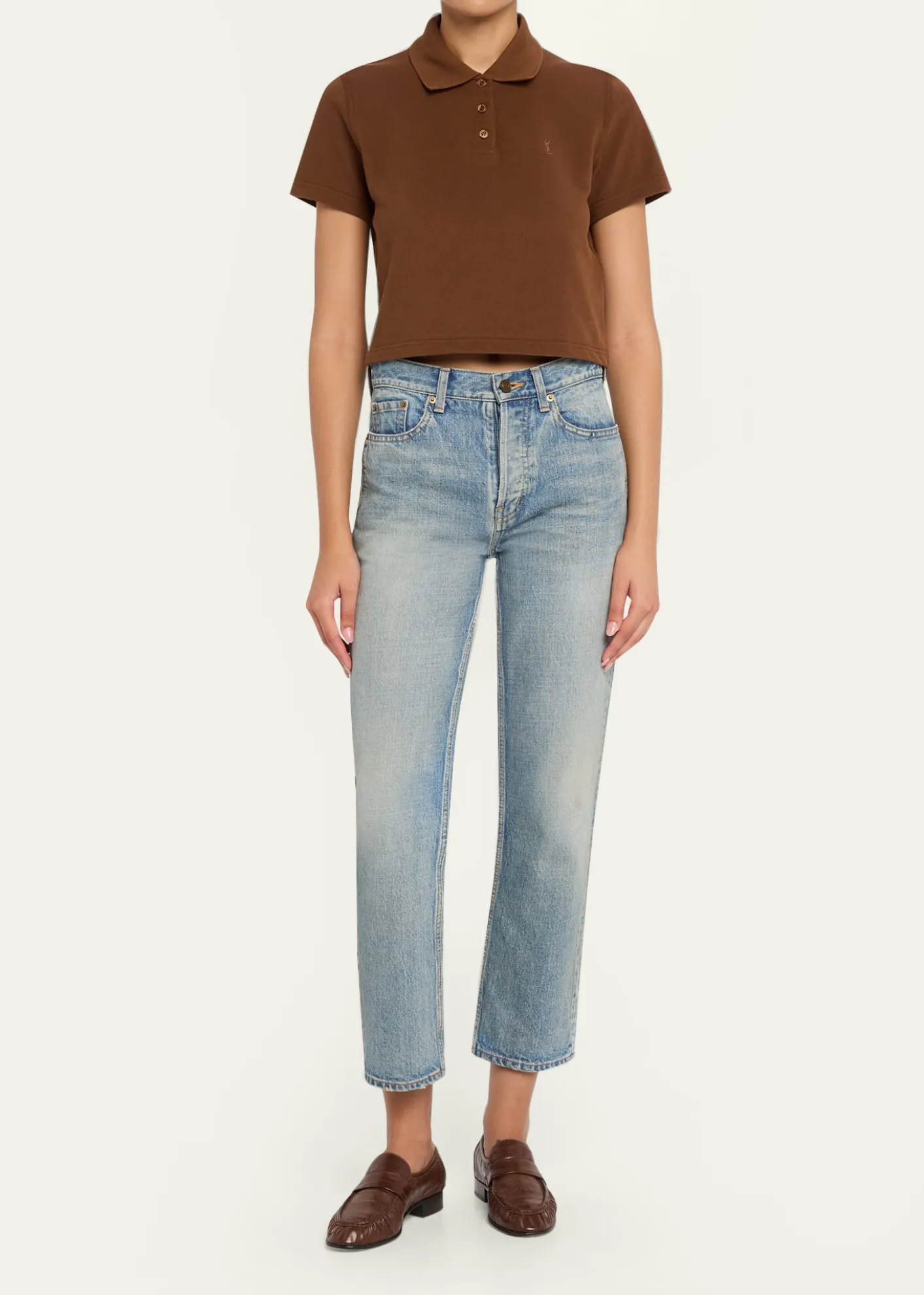 Saint LaurentYSL Cotton Pique Crop Polo Shirt